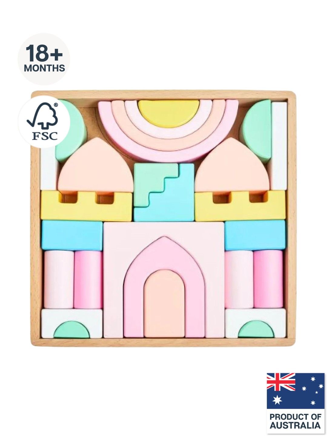 Wooden Rainbow Castle Block Set